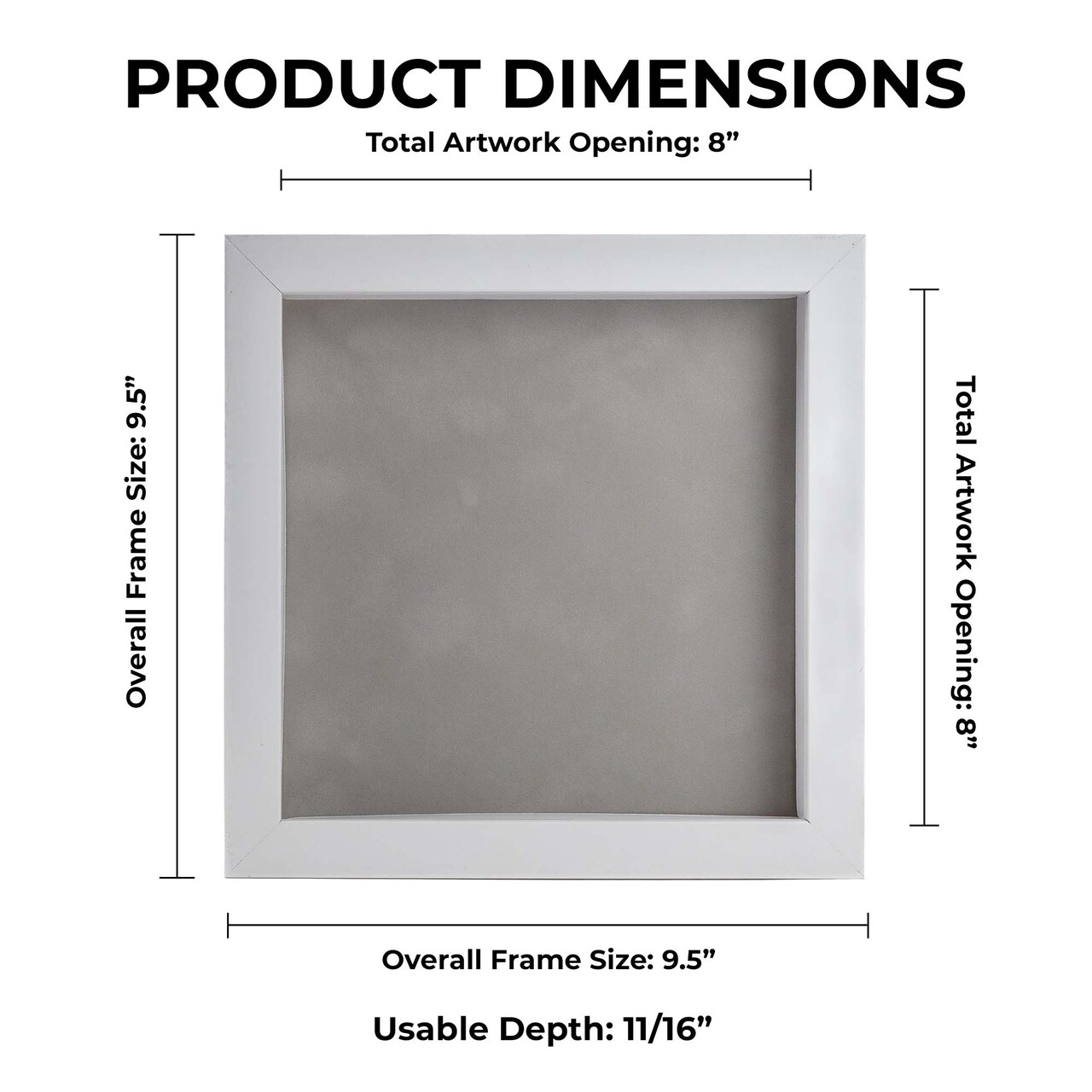 Classic White Wood Shadown Box Frame with Acrylic Front - Light Brown Suede Backing, 30 Sizes